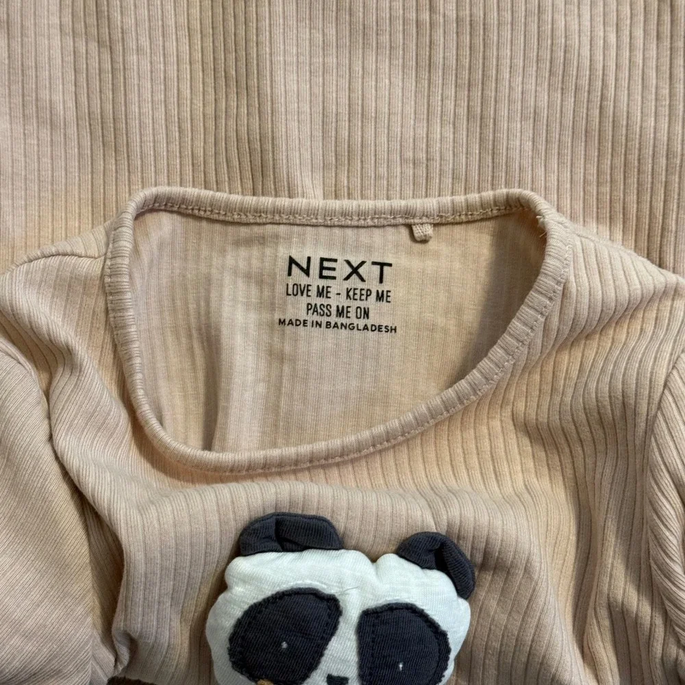 Next Girls 3pc Ribbed Panda Set Pink Top Striped Polka Dot Leggings 4-5Y NWT